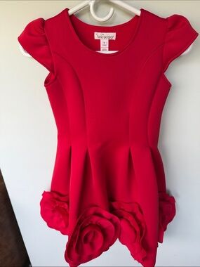 Halabaloo Red Flower-Hem Girl's Party Dress